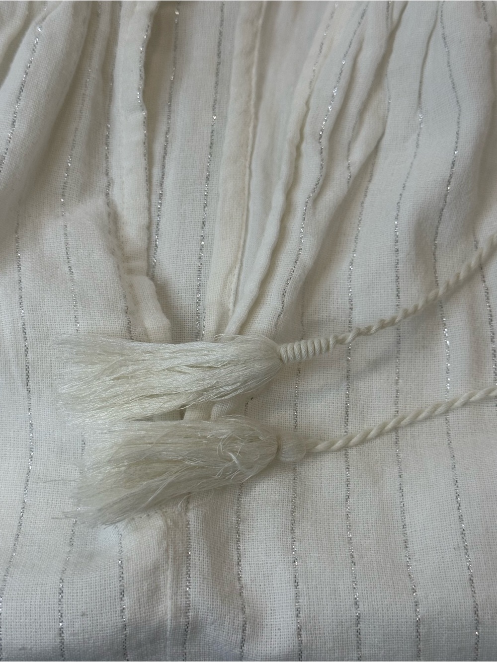 World Market Boho Tiered Midi Dress Ivory with Metallic Accent Size L/XL Cotton - Picture 8 of 10